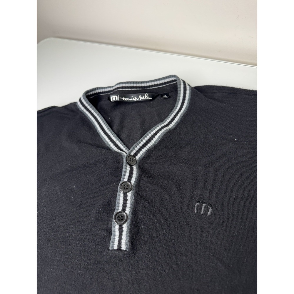 Mens Travis Mathew 1/4 Button Henley Sweater Size Medium Black Golf